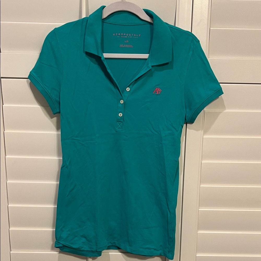 Aeropostale Women's Teal Button Down Polo Shirt